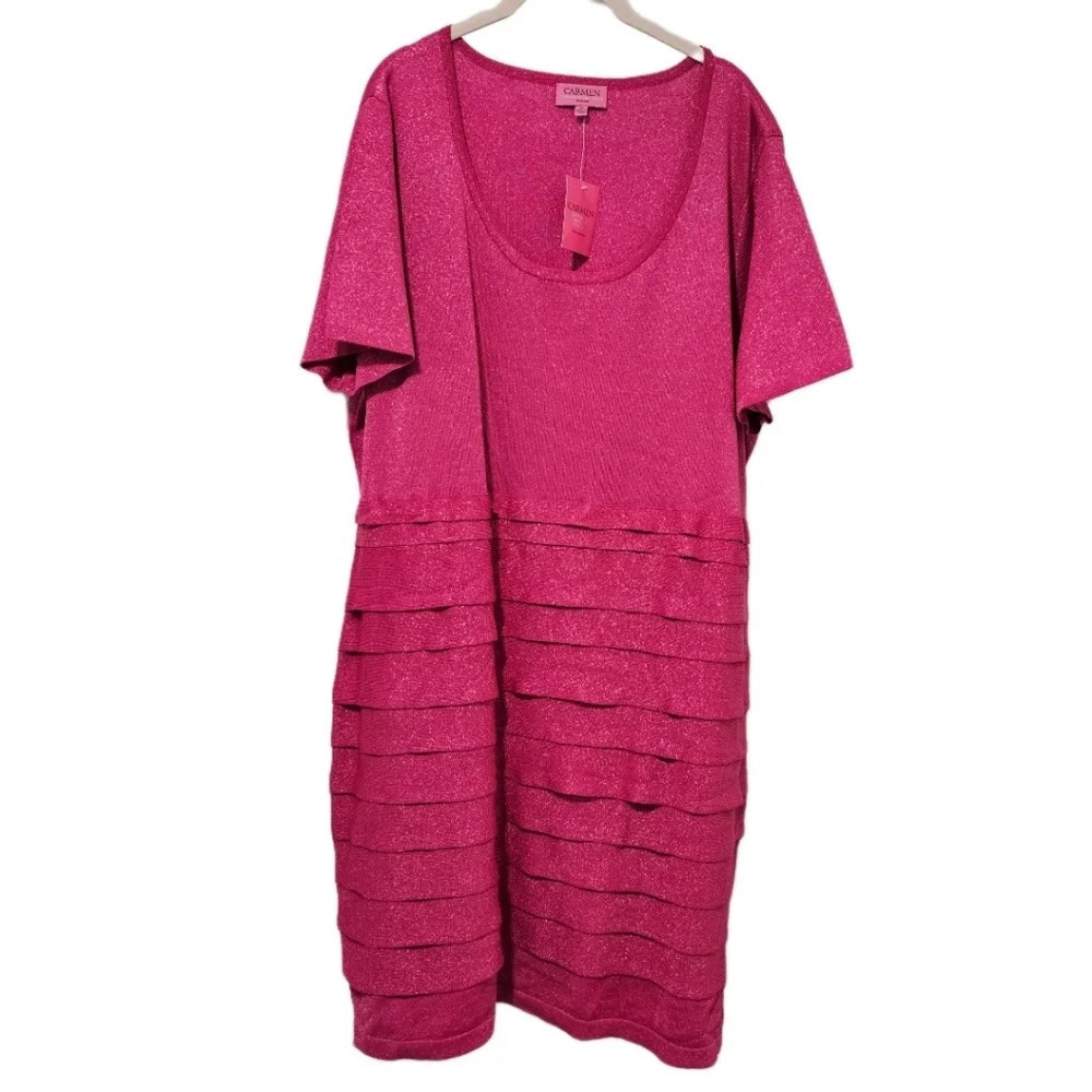 Carmen Marc Valvo Pink Shimmer Tiered Cocktail Dress NWT